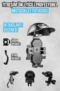 Titreşim Önleyici Otomatik Tuşlu Motorsiklet Bisiklet Tutacağı Gidon Ayna Bağlantılı Telefon Tutucu